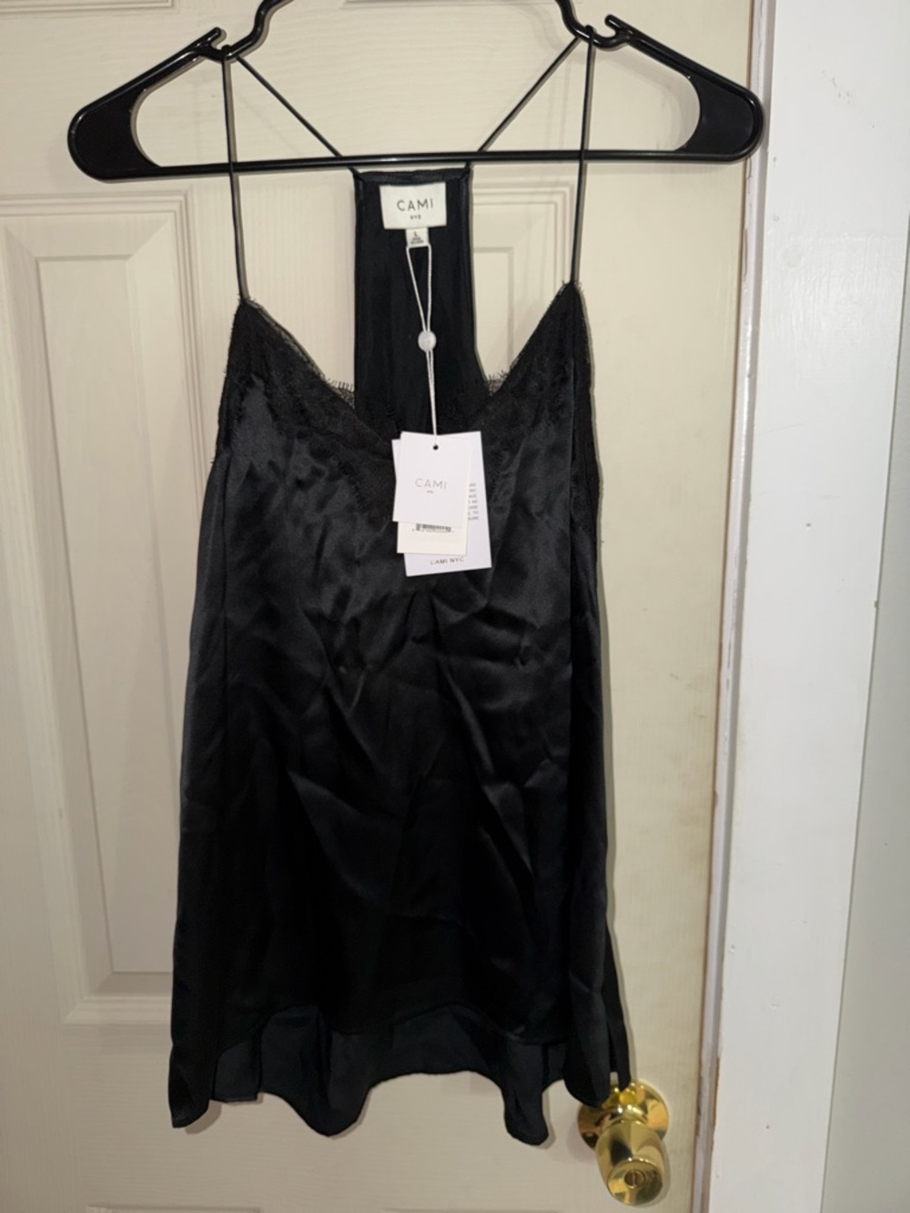 Cami NYC Black Satin Slip Cami with Lace Trim